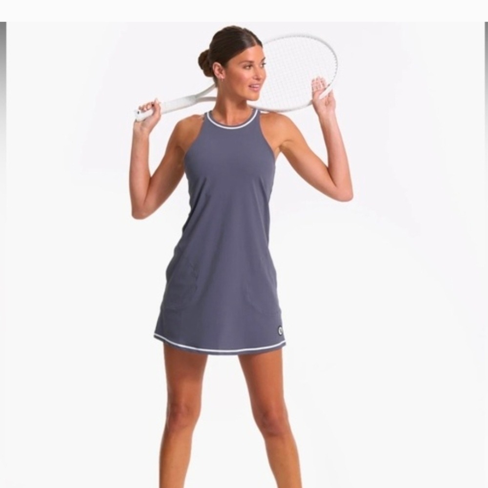 Vuori Volley Gray Active Tennis Pickleball Dress L Mini Womens Sport Pockets - Picture 3 of 9